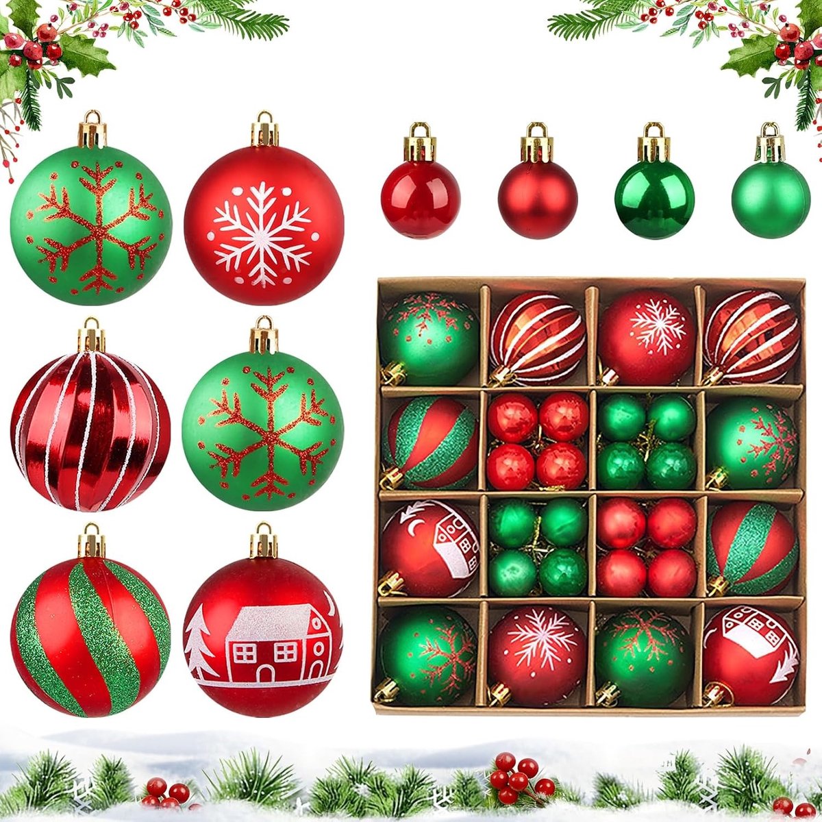 Kerstballen Set - Kunststof Ballen - Kerstboom Versieren - Onbreekbaar Ontwerp - 16 stuks - Rood en Groen