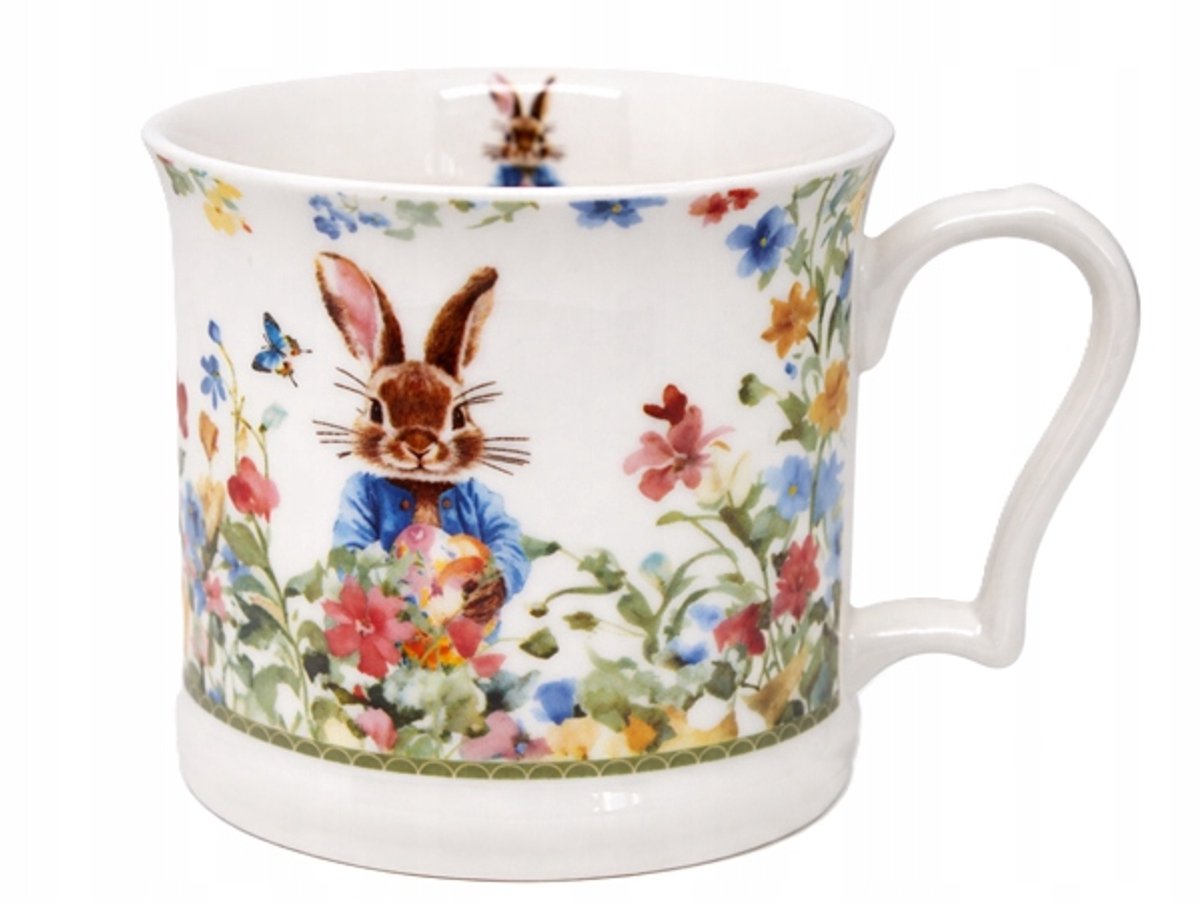 Porseleinen Mok 450ml - Paas Konijn & Bloemen - Cadoverpakking