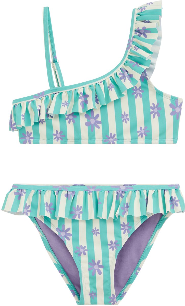 WE Fashion Meisjes one-shoulder bikini met ruches