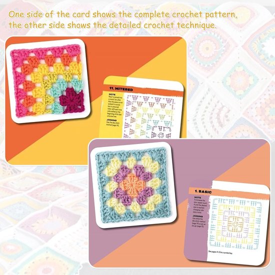 Set van 50 Haakpatronen voor Granny Square Kaarten met Fotoontwerpen voor Persoonlijke Covers voor Volwassenen en Beginners — afbeelding 2