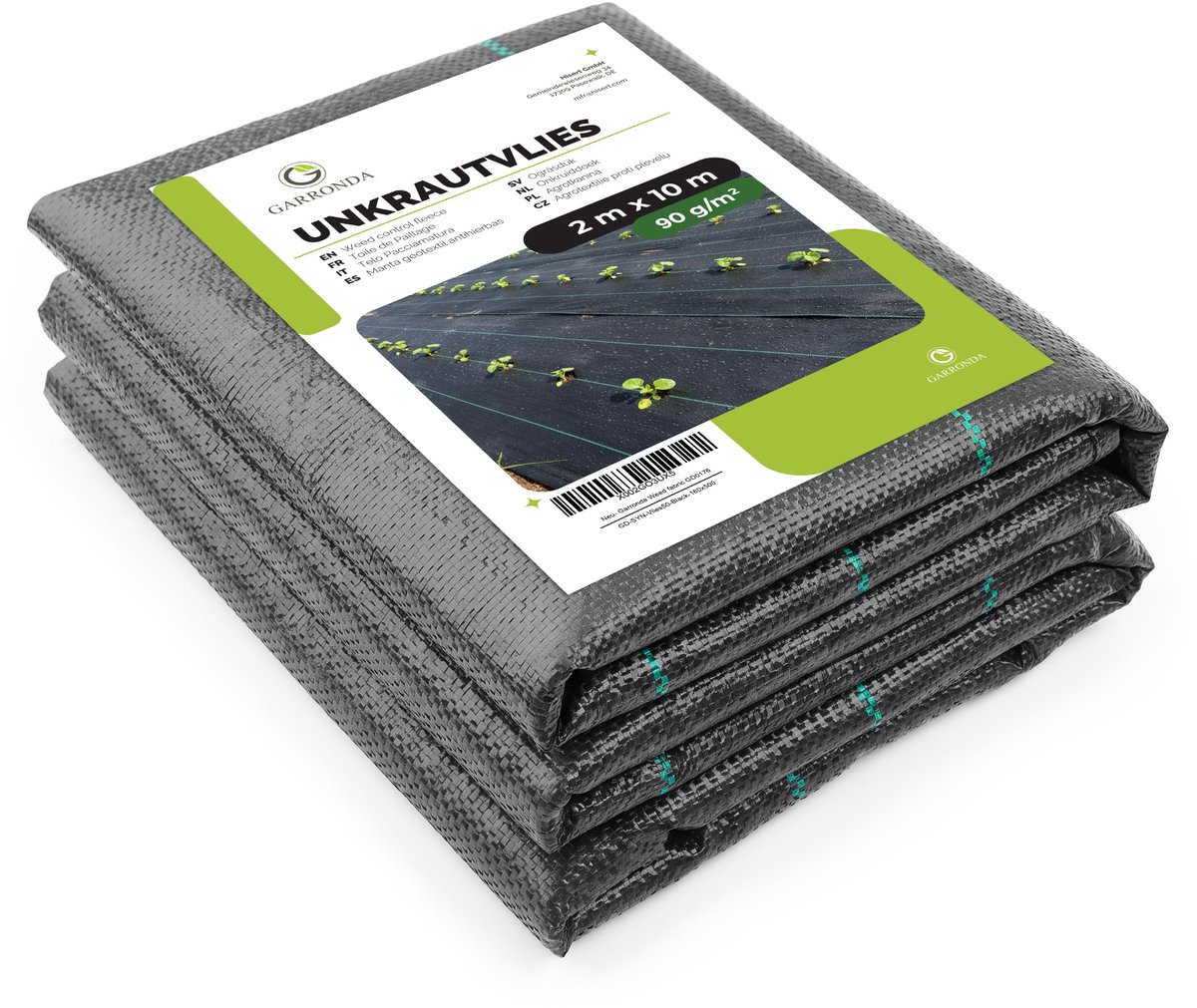 Garronda Antiworteldoek 90 g/m² 2 x 10 m Waterdoorlatend Geweven Polypropyleen voor Bloemperken en Tuin GD-0193 Zwart