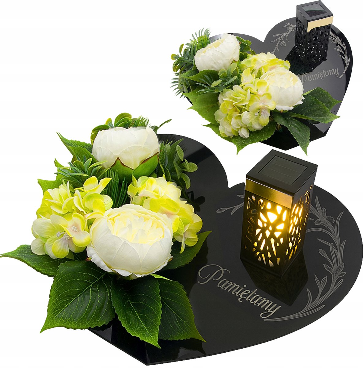 Grafbloemstuk met Zonne-LED Lantaarn - Elegante Grafdecoratie