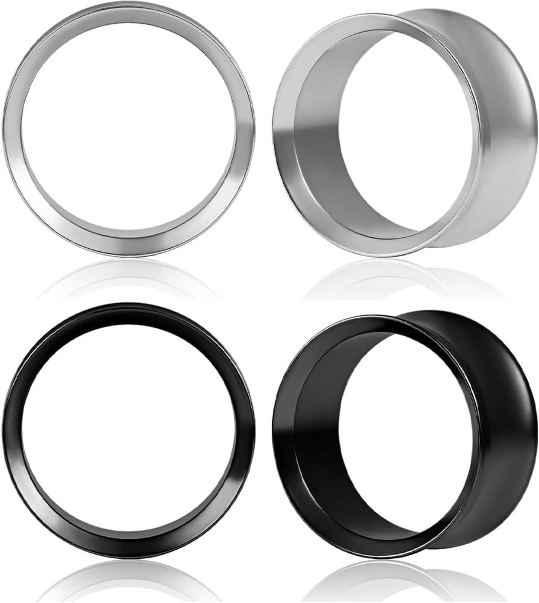 Oor Flesh Tunnel 2 paar oorpiercing roestvrij staal double flared zwart zilver oorplug uitgerekte expanderpiercing sieraden voor vrouwen en mannen 6 mm - 25 mm