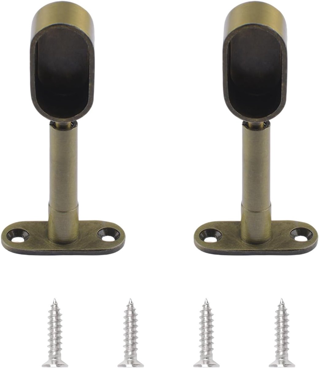 Kast Staaf Ondersteuning, 2 Stks Zinklegering Verstelbare Ovale Garderobe Rail Rod End Beugel voor Kast Garderobe in Slaapkamer Badkamer (Brons)