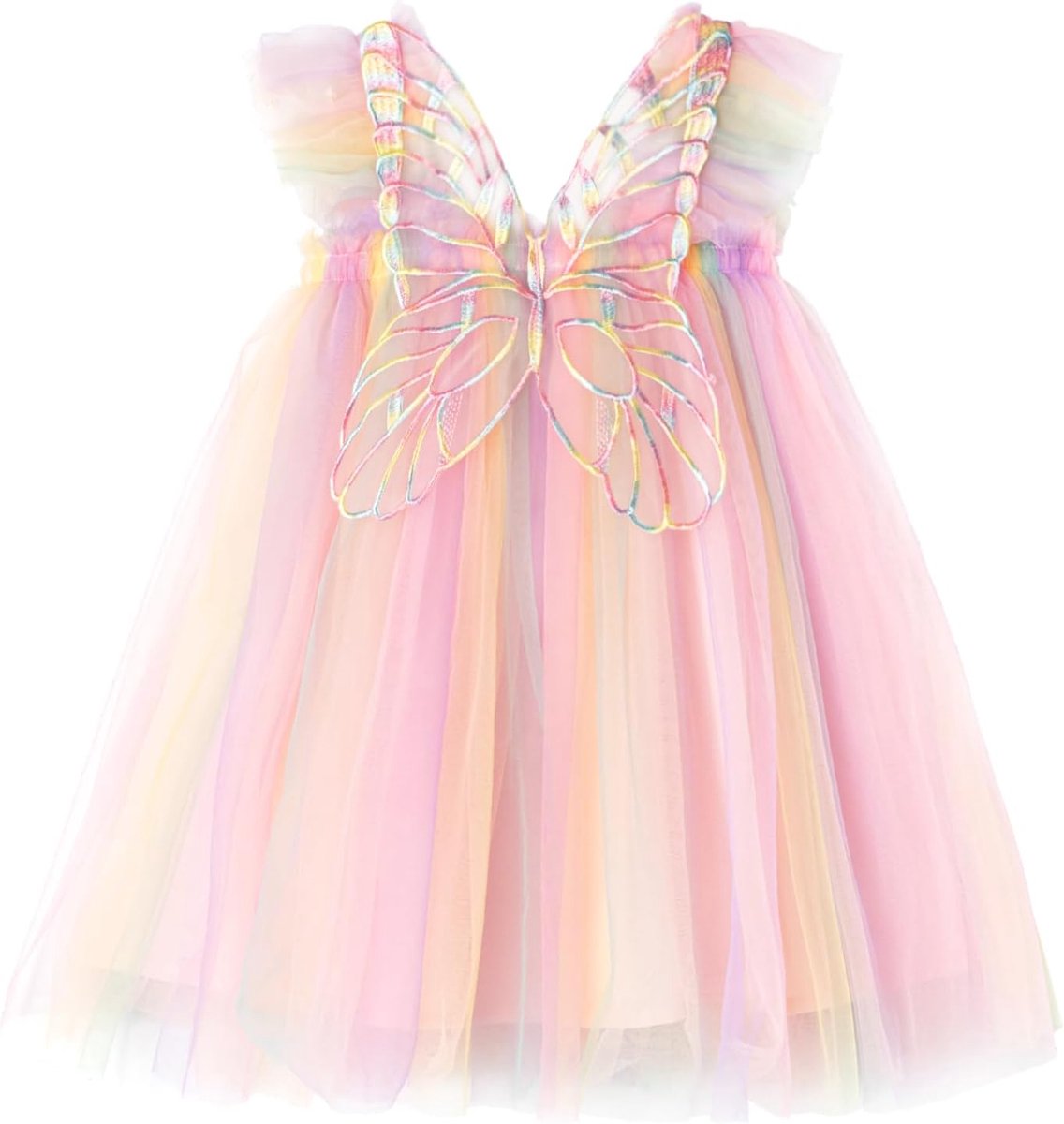 Meisjesjurk, tule, mouwloos, vlinderjurk, prinsessenjurk, verjaardagsfeest