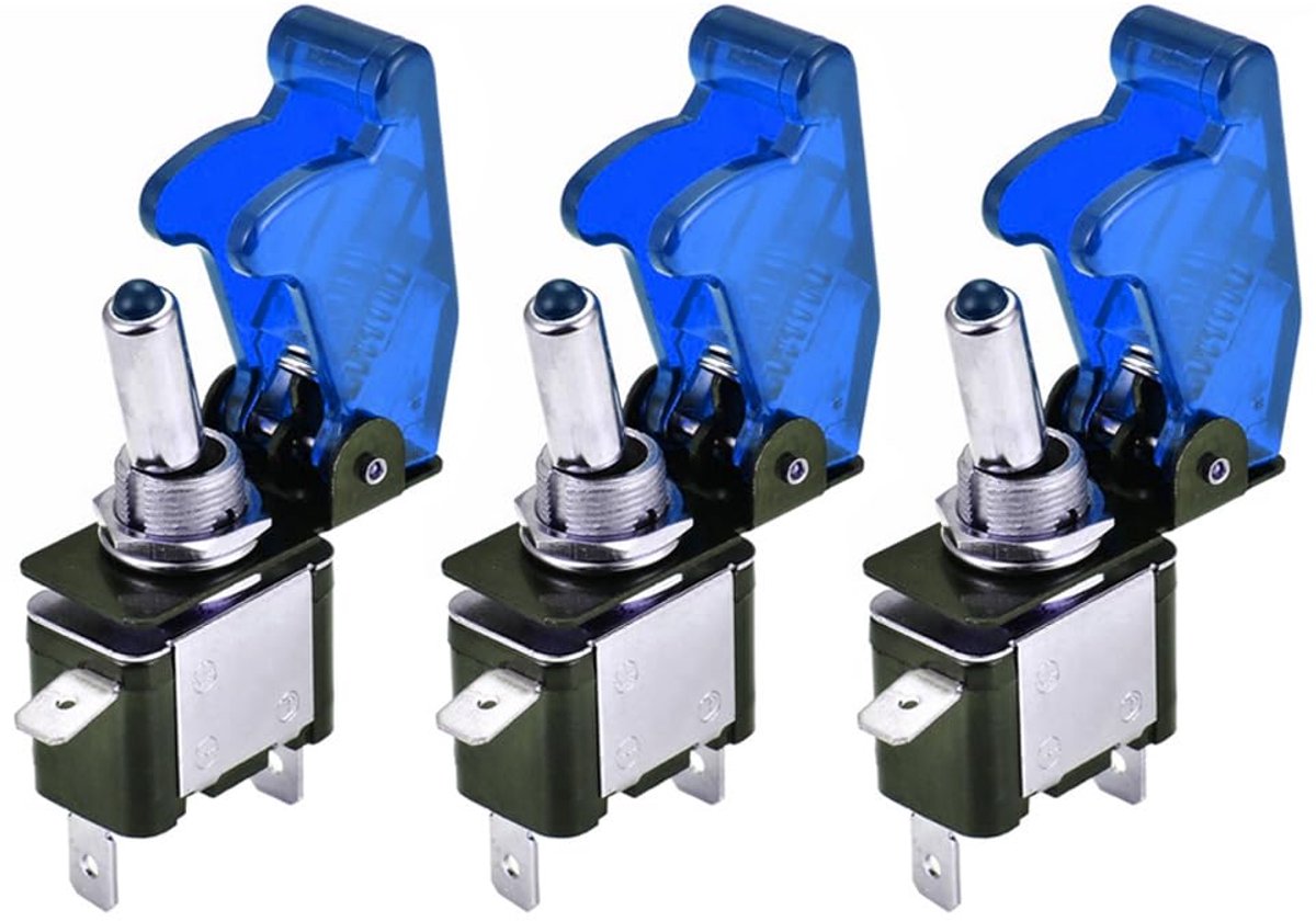 5 Stuks Tuimelschakelaar 12V 20A Auto Tuimelschakelaar Blauw Lichthendelschakelaar, AAN/UIT Wipschakelaar 3-pins SPST Starthulp Waterdichte Afdekking Blauw