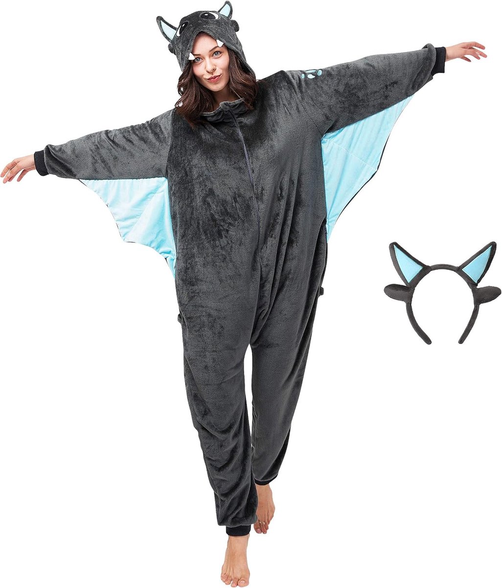 Corimori Spark de draak onesie jumpsuit voor dames en heren, maat 150-160 cm, grijs