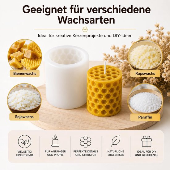 Vorm honingraat kaars, diameter 6,8 x 7,1 cm, herbruikbare kaarsvorm van siliconen voor doe-het-zelf kaarsen, geschikt voor bijenwas, sojawas en paraffine — afbeelding 5