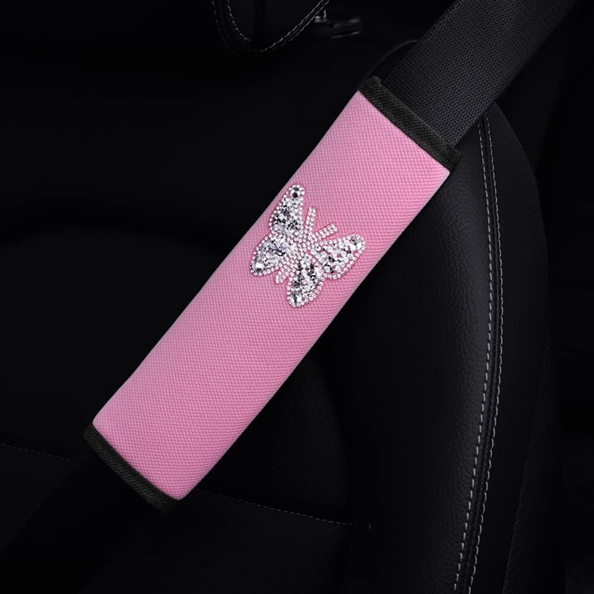 2 stuks autoveiligheidsgordels schouderkussens met strass, vlinders, gordelbescherming, bekleding voor zitgordel, schouderkussen, gordelbeschermer, bekleding voor veiligheidsgordel, auto-interieur,