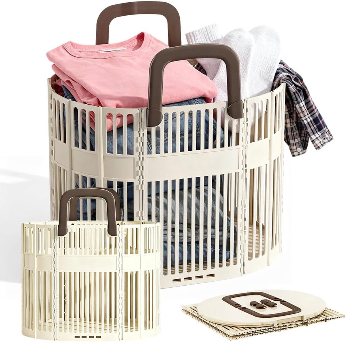 Wasmand, 43 liter, wasverzamelaar met handvat, wasmand van kunststof, ruimtebesparend, organizer voor Chmutziger wasgoed, speelgoed, handdoeken en andere voorwerpen