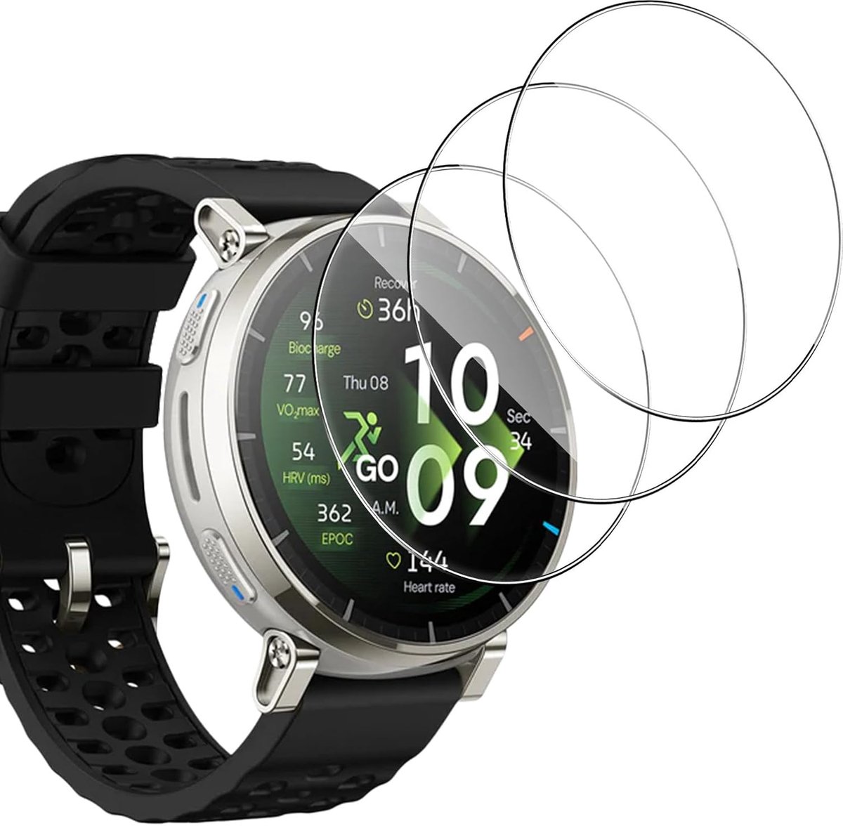 Beschermfolie voor pantserglas voor Amazfit Active 3 45 mm, 3 stuks pantserbescherming, glas displaybeschermfolie, 9H hardheid, veiligheidsglas, HD, helder, krasbestendig, zonder luchtbellen