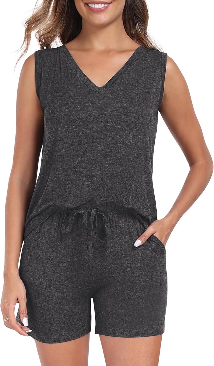 Dames pyjama korte pyjama set zomer korte mouwen huispak V-hals tweedelige zachte nachtkleding