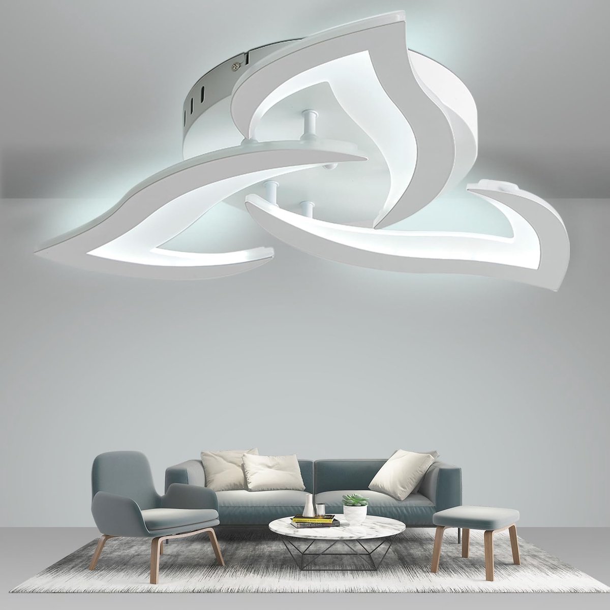Moderne slaapkamer, Φ56 cm, bloemblaadjes, led-plafondlamp, 6000 K, decoratieve plafondverlichting voor woonkamer, slaapkamer, wit…