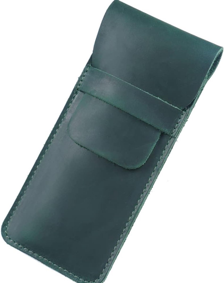 Pen- en etui met plooi in klep, Crazy Horse pennenhouder voor briefpapier, groen (L)