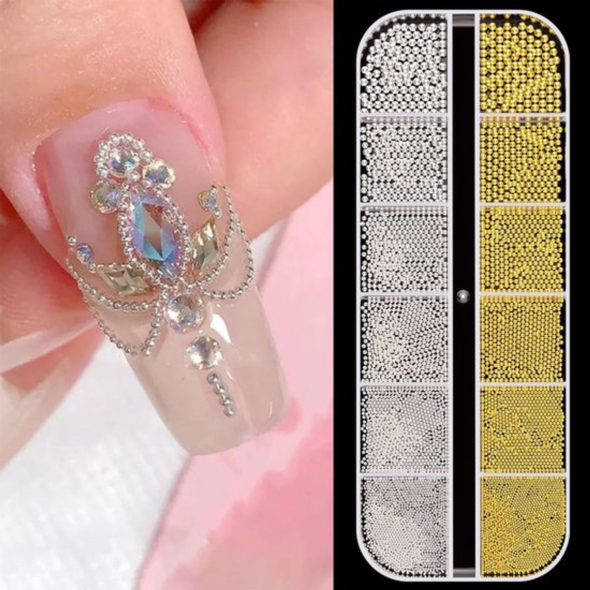 Nail Art Steentjes Goud/Zilver - 3D Kaviaar Kralen - Metalen Kralen - Nagelbedels - Decoratie - Legering
