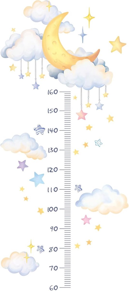 Maan Wolk Kwekerij Muursticker Vinyl Baby Groei Grafiek Sticker Peel en Stick Hieght Meet Behang voor Kids Slaapkamer