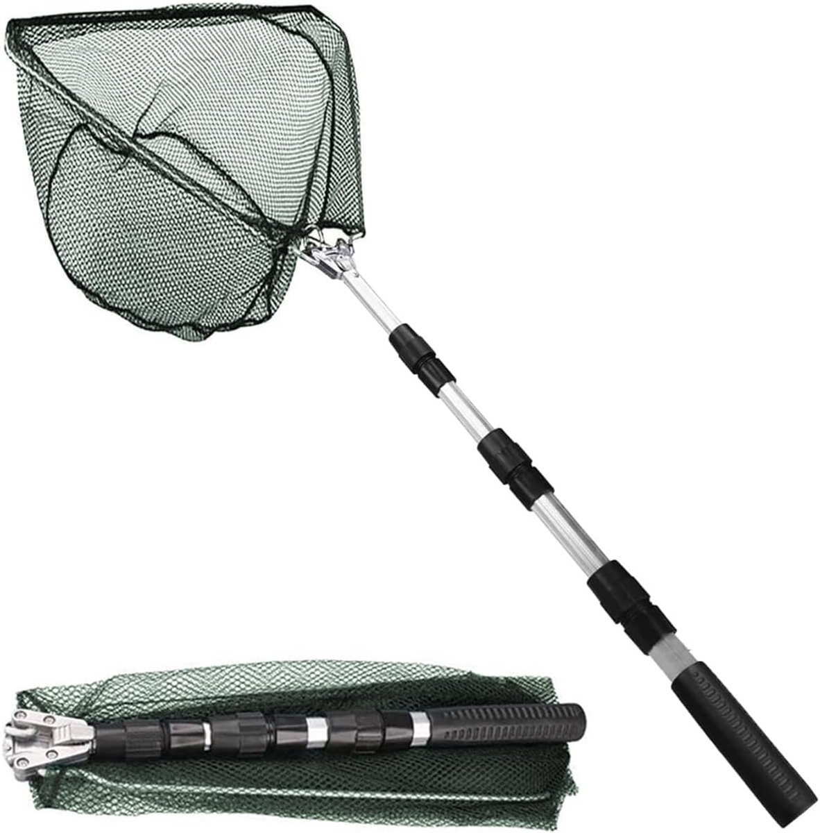 130 cm, opvouwbaar, stabiel driehoekig frame, rubberen visnet voor vijver, beeken, meren en bootvissen, volwassenen en kinderen, outdoor nagelaccessoires