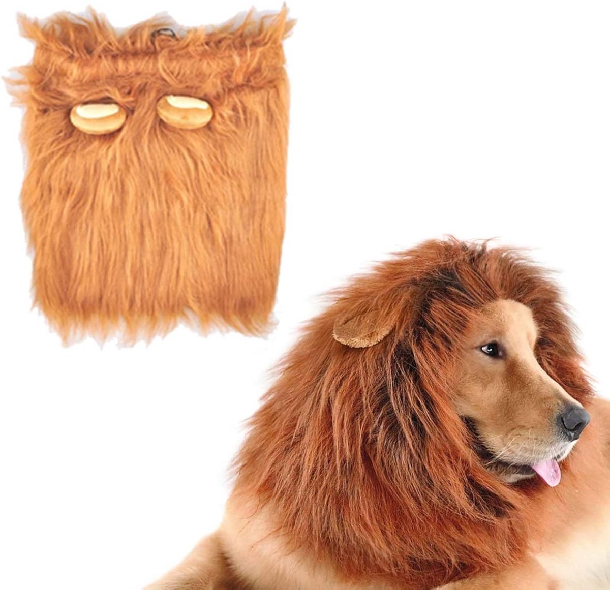 Leeuwenmanen met Realistische Oren, Roodbruin, Instelbaar Voor Middelgrote En Grote Honden, Halloween