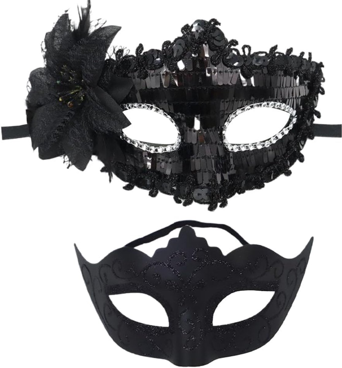 2 Stück Venetiaans Masker Voor Koppels Balmasker Masquerade Oogmasker Feestmasker Met Bloem Pailletten Reliëfpatroon Carnaval Masker Voor Dames en Heren Gala Feest Verkleedfeest