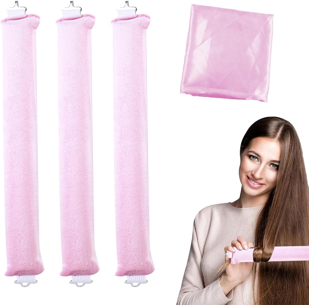 Krullen Zonder Hitte, 3 Stuks Krulband, Krultang Zonder Hitte, Haarspeld Voor Lang Haar, Hitteloze Haarkruller, Grote Krulspelden Voor Lang En Gemiddeld Haar (roze, Medium)