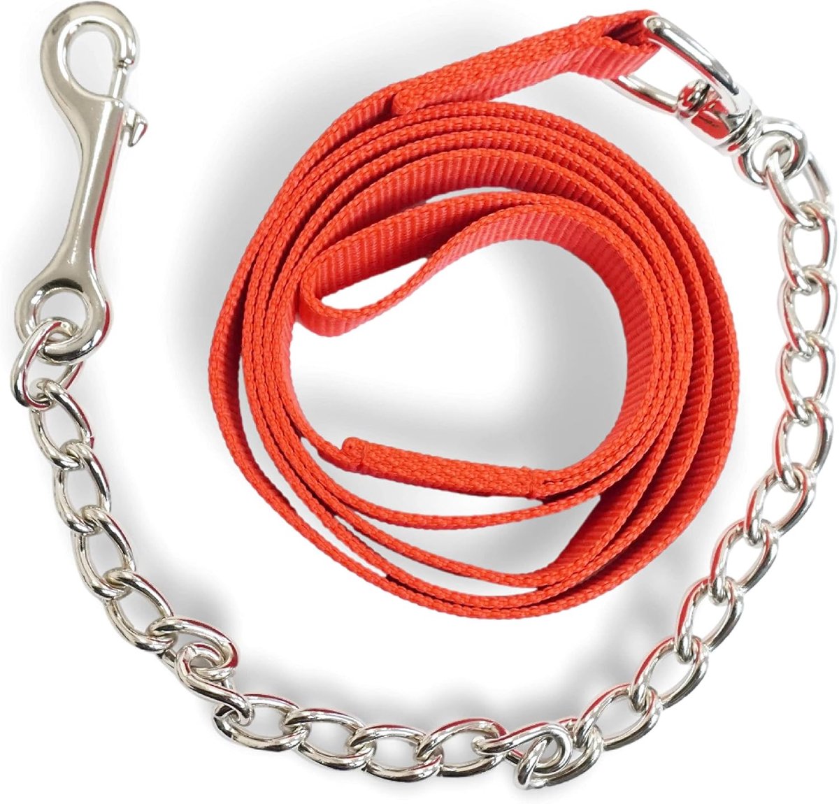 Leidingketting voor paarden, veilig geleiden met ijzeren ketting en nylon handgreep, geschikt voor hengst, honden, pony, ezel, lengte 2,10 m, rood