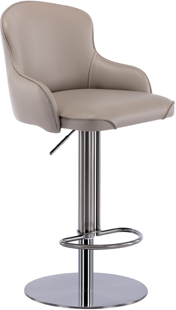 Clruro Barkruk - Zithoogte 22,8-32,7 inch - Gebogen Rug - Nappaleer/RVS - Zwart Titanium