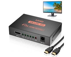 Fokelyi HDMI Splitter 4K 30Hz - 1 Ingang 4 Uitgang HDMI Switch - Compatibel Met 1080P 60Hz En 3D - HDMI Verdeler Voor Meerdere Schermen - Voor Thuisbioscoop En Gaming -Zwart
