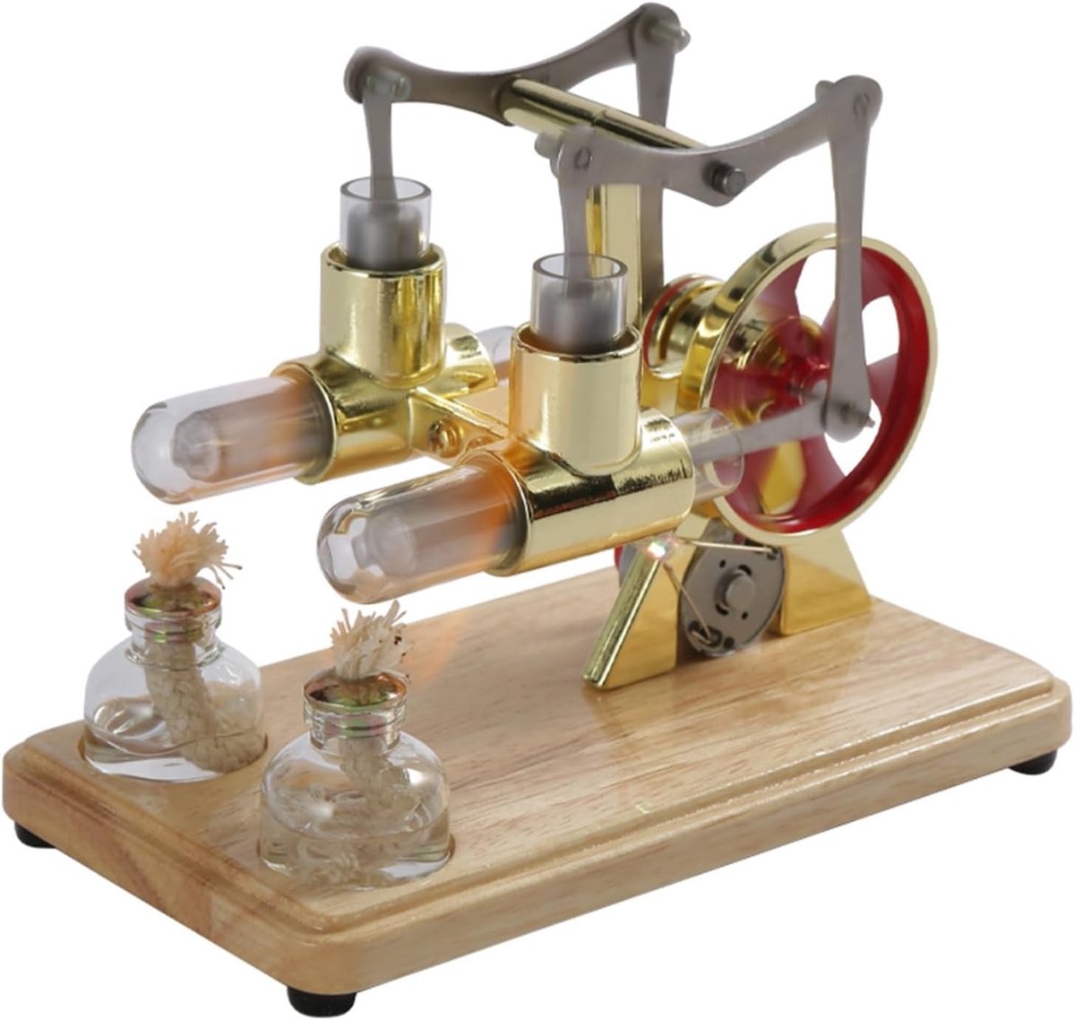 Stirling Motor Kit met Eiken Basisplaat en Balancerende Stoomcilinder voor Educatieve Displays en Kinderen