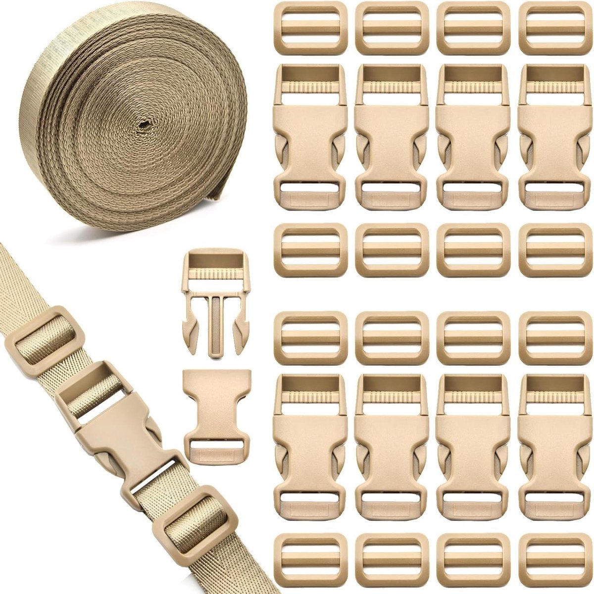 Gordelset Gespen - Riemen Set - Doe-het-zelf Projecten - Snelontgrendeling Gespen - 25 mm 10 Meter - Zwart