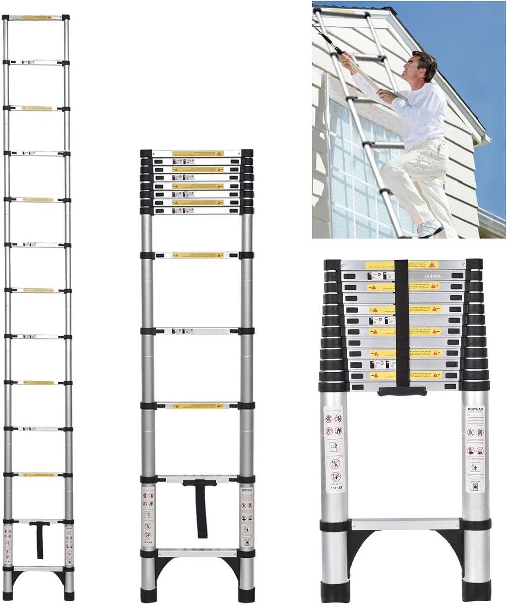 Telescopische ladder - Uittrekbare ladder - Veilig klussen - Lichtgewicht aluminium - 5 meter - Zilver