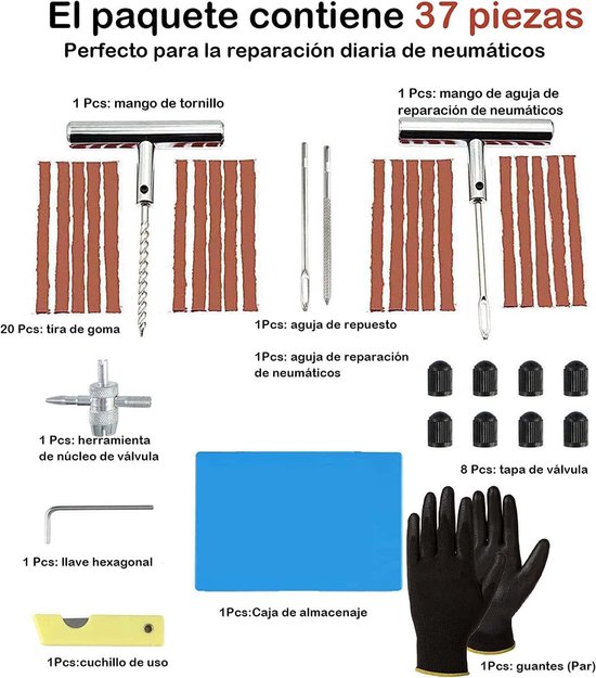 Bandenreparatieset - Lekke Banden Reparatie - Snel Banden Herstellen - 37 Delige Set - Kunststof Doos - Niet Van Toepassing — afbeelding 3