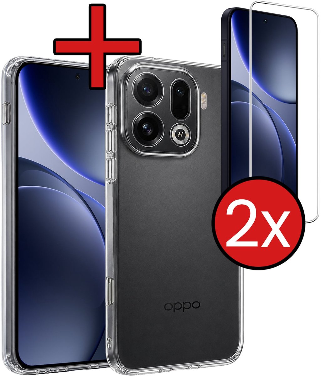 Hoesje - Met 2x Screenprotector - Geschikt voor OPPO Find X9 Pro - Sterk & Shockproof - Telefoon Hoes - Back Cover - Siliconen Case - Telefoonhoes - Transparant