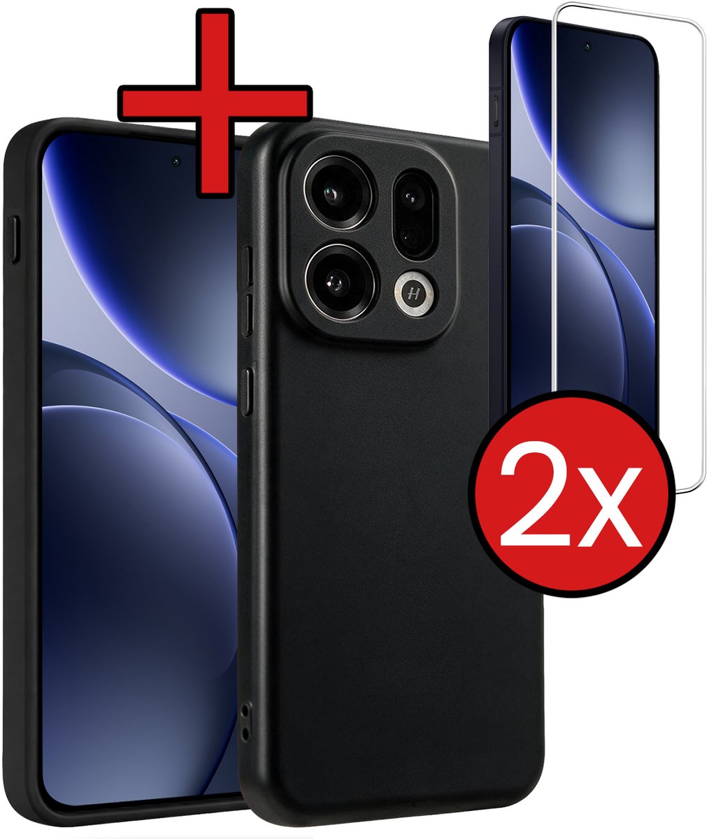 Hoesje - Met 2x Screenprotector - Geschikt voor OPPO Find X9 - Sterk & Shockproof - Telefoon Hoes - Back Cover - Siliconen Case - Telefoonhoes - Zwart