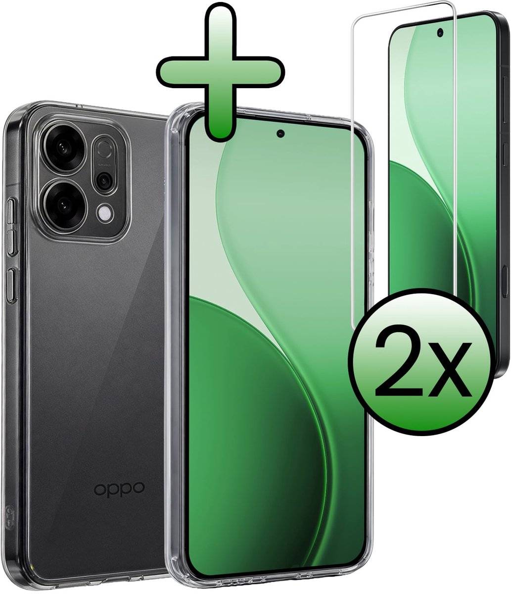 Hoesje Met 2x Screenprotector - Geschikt voor Oppo Reno 14 - Sterk & Shockproof - Back Cover - Siliconen Case - Telefoon Hoes - Transparant