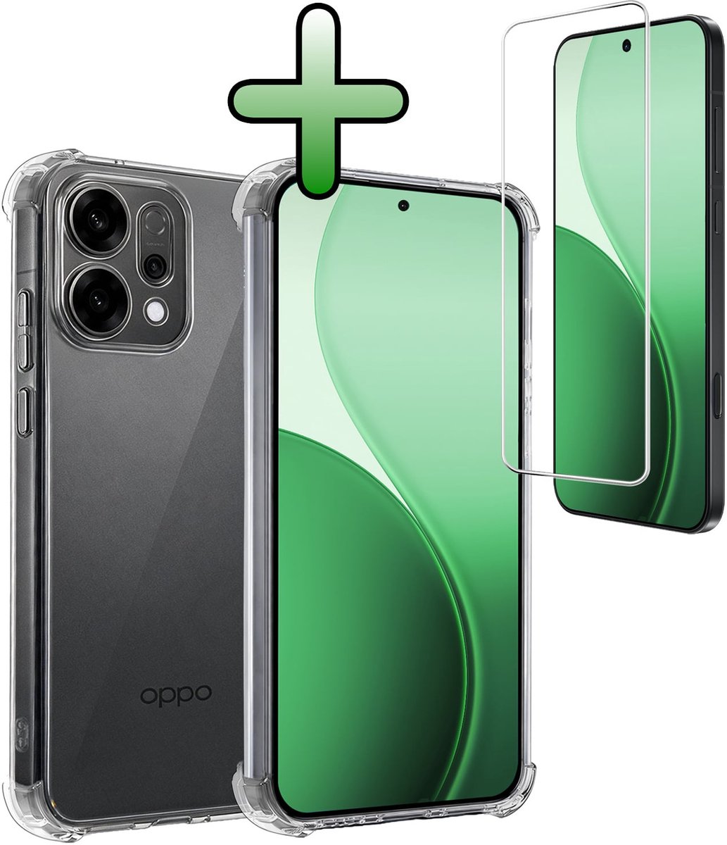 Hoesje Met Screenprotector - Geschikt voor Oppo Reno 14 - Sterk & Shockproof - Siliconen Case - Back Cover - Telefoon Hoes - Shock Proof - Transparant