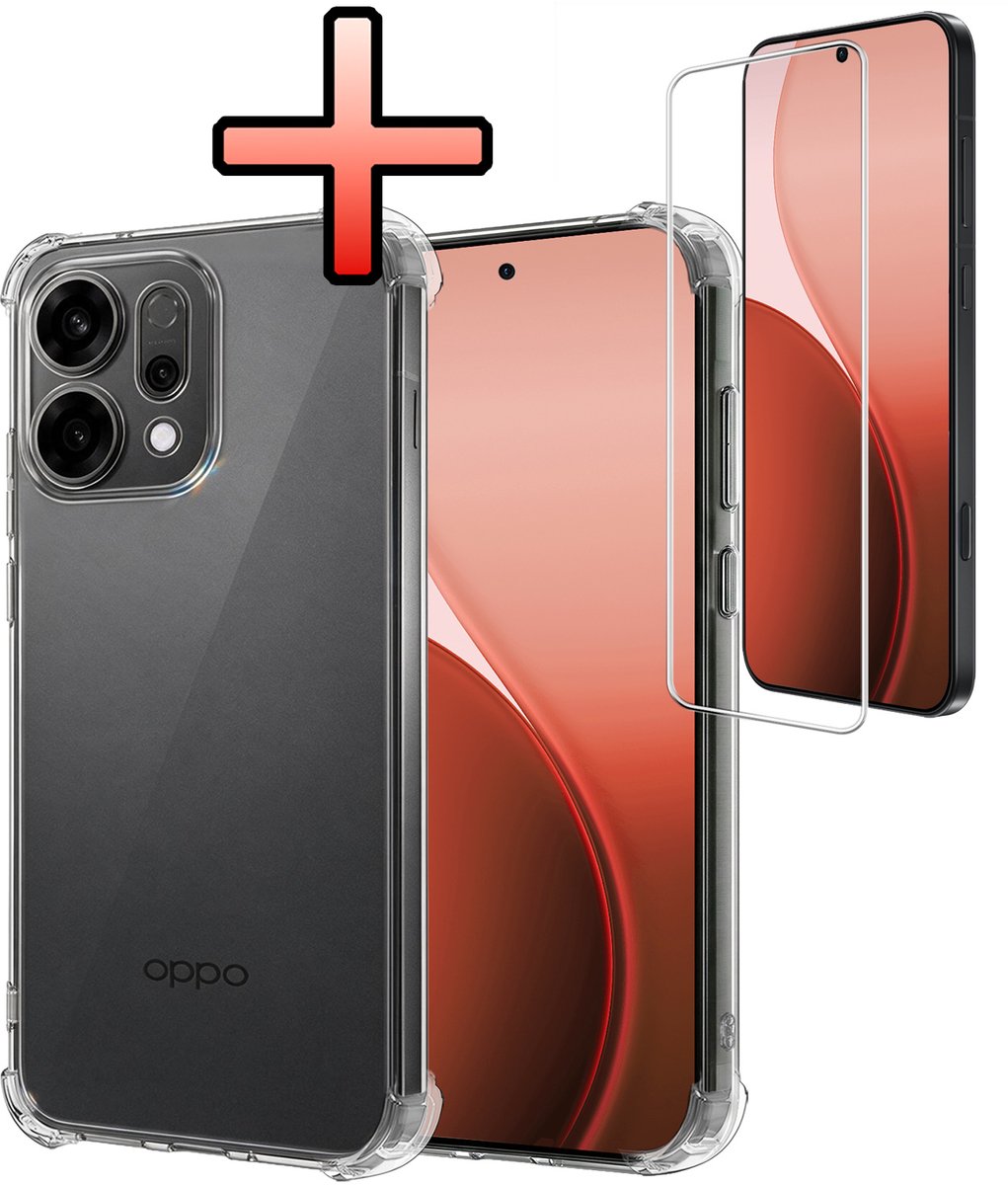 Hoesje - Met Screenprotector - Geschikt voor Oppo Reno 14 - Sterk & Shockproof - Siliconen Case - Back Cover - Telefoon Hoes - Shock Proof - Transparant