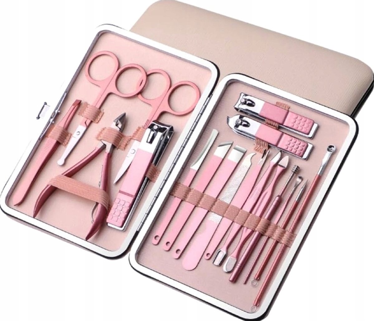 18-delige manicure- en pedicureset in roségoud met etui