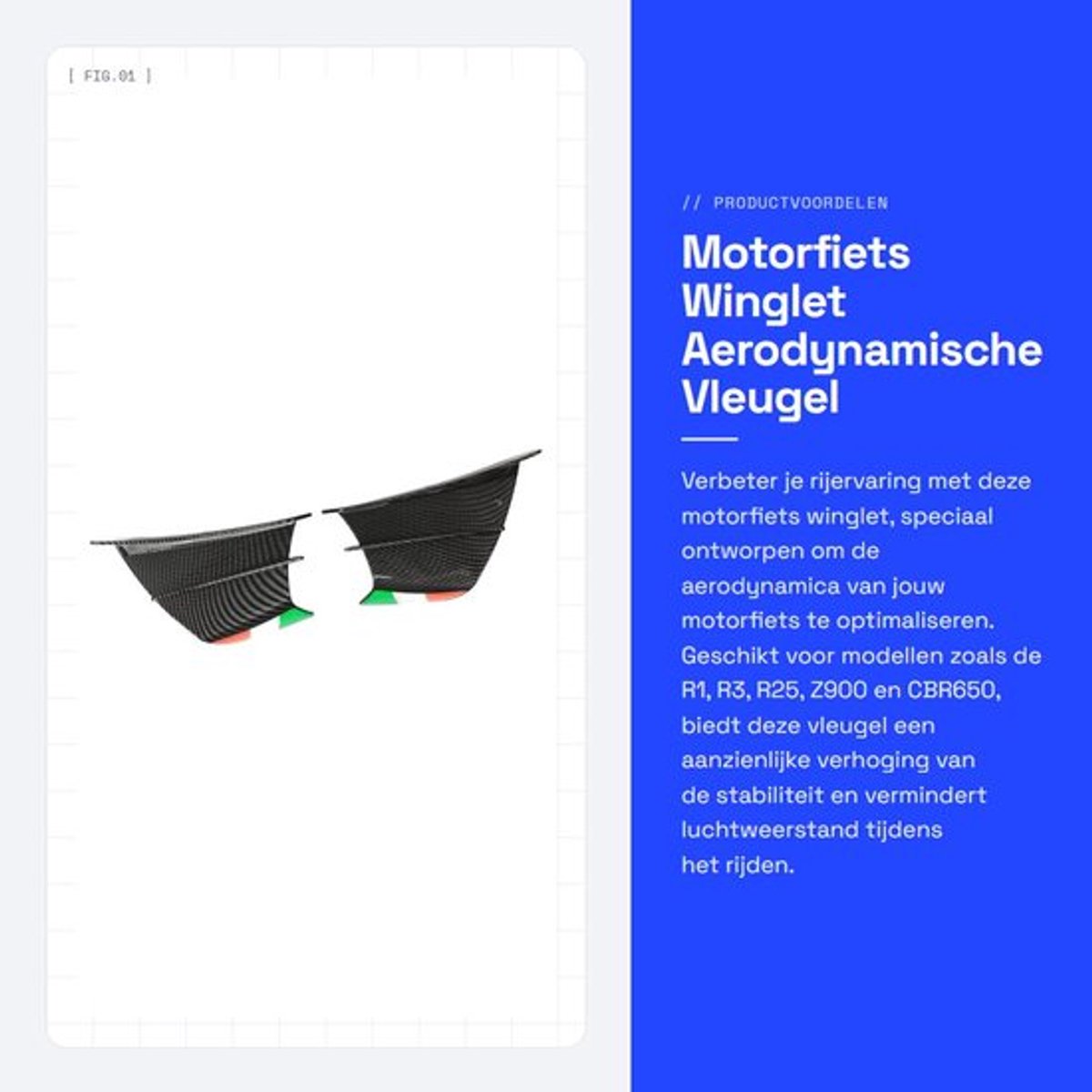 Motorfiets Vaste Vleugel - Motor Winglet - Stabiliteit Verhogen - Uniek Driedimensionaal Ontwerp - 2 stuks - Glanzend Koolstofvezel