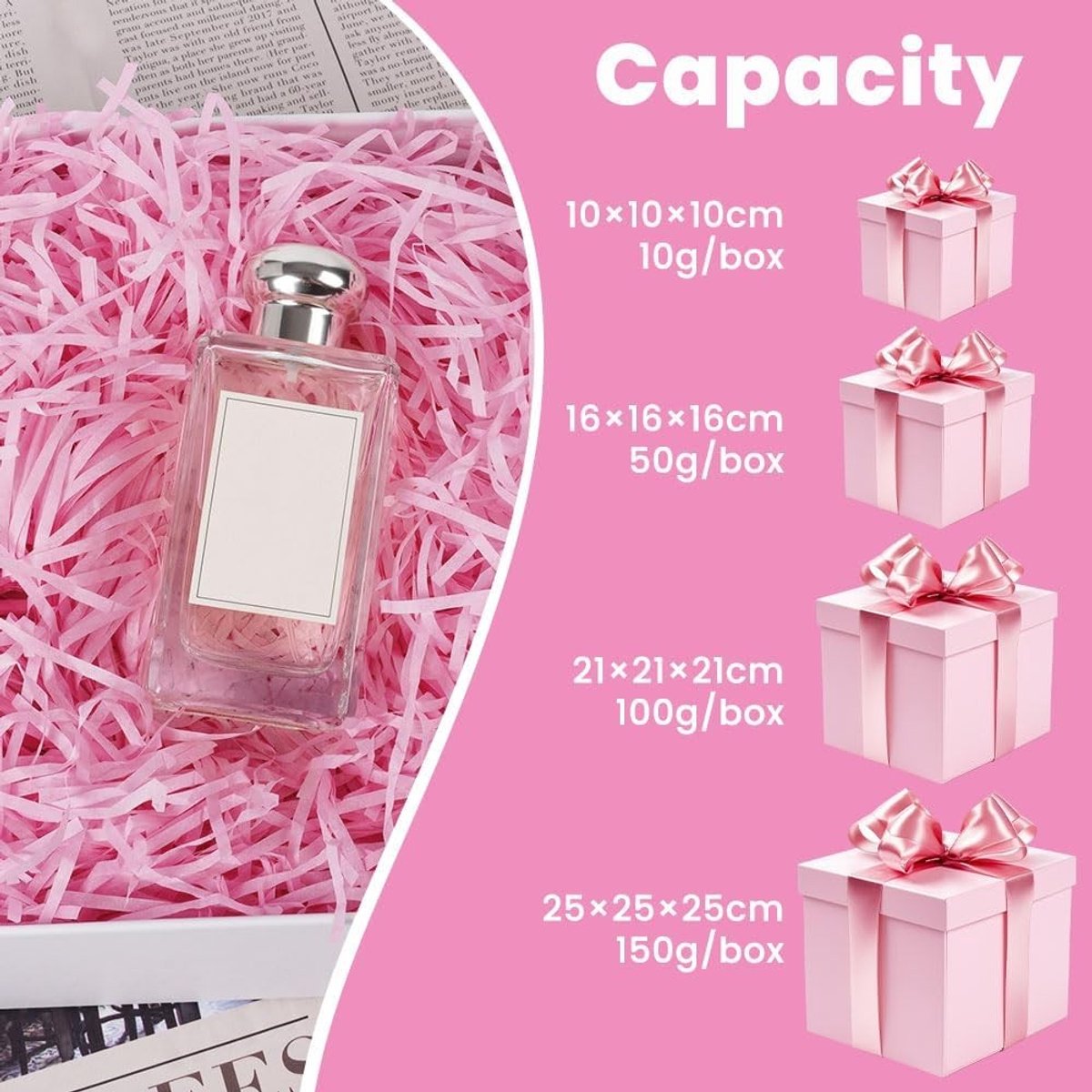 AOOSU Versnipperd raffiapapier Cadeauvulling, 180 g Versnipperd tissuepapier, Cadeauvulling voor feestartikelen en cadeauverpakking (Roze)