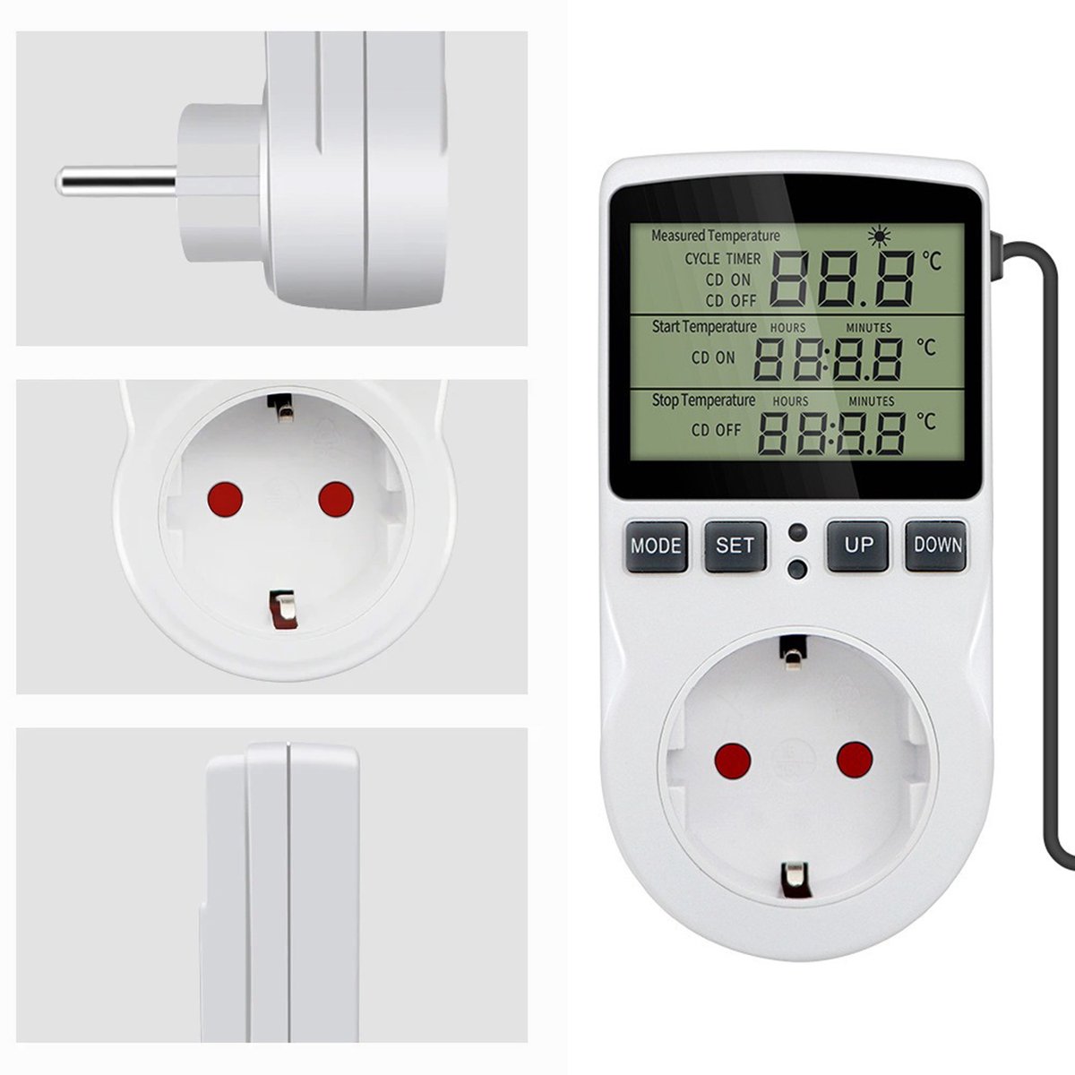 Digitale thermostaat - met waterdichte sensor - intelligente thermostaattimer - geschikt voor brouwen, fermenteren, aquaria, kassen, zaadkieming, verwarming en koeling - 16A - wit