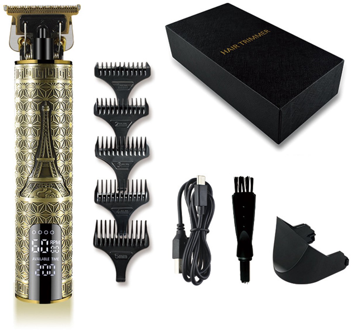 REDOM Tondeuse Haartrimmer - Elektrische tondeuse - 5 opzetkammen 1-5 mm - LCD-display - USB - Haar knippen & haarstyling - Compact - Zwart