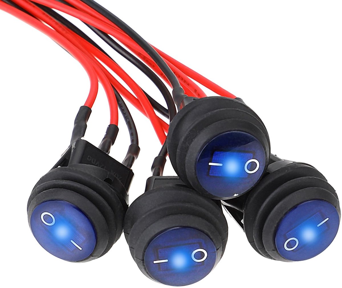 SolidKeus - Set van 4 Waterdichte Rond Rockerschakelaars 12V met LED