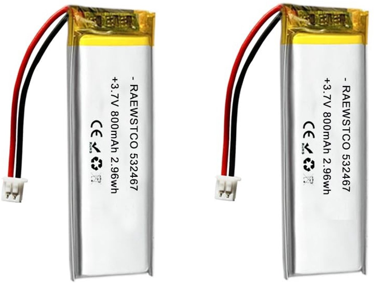 SolidKeus - 2 Stuks 3,7 V 800 mAh Lithiumbatterij voor Kinderspeelgoed en Modelvliegtuigen