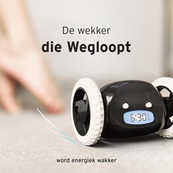 Luide Wekker - Digitale Klok - Diepe Slapers - Rolt en Verdwijnt - 13 x 9 x 9 cm - Zwart — afbeelding 3