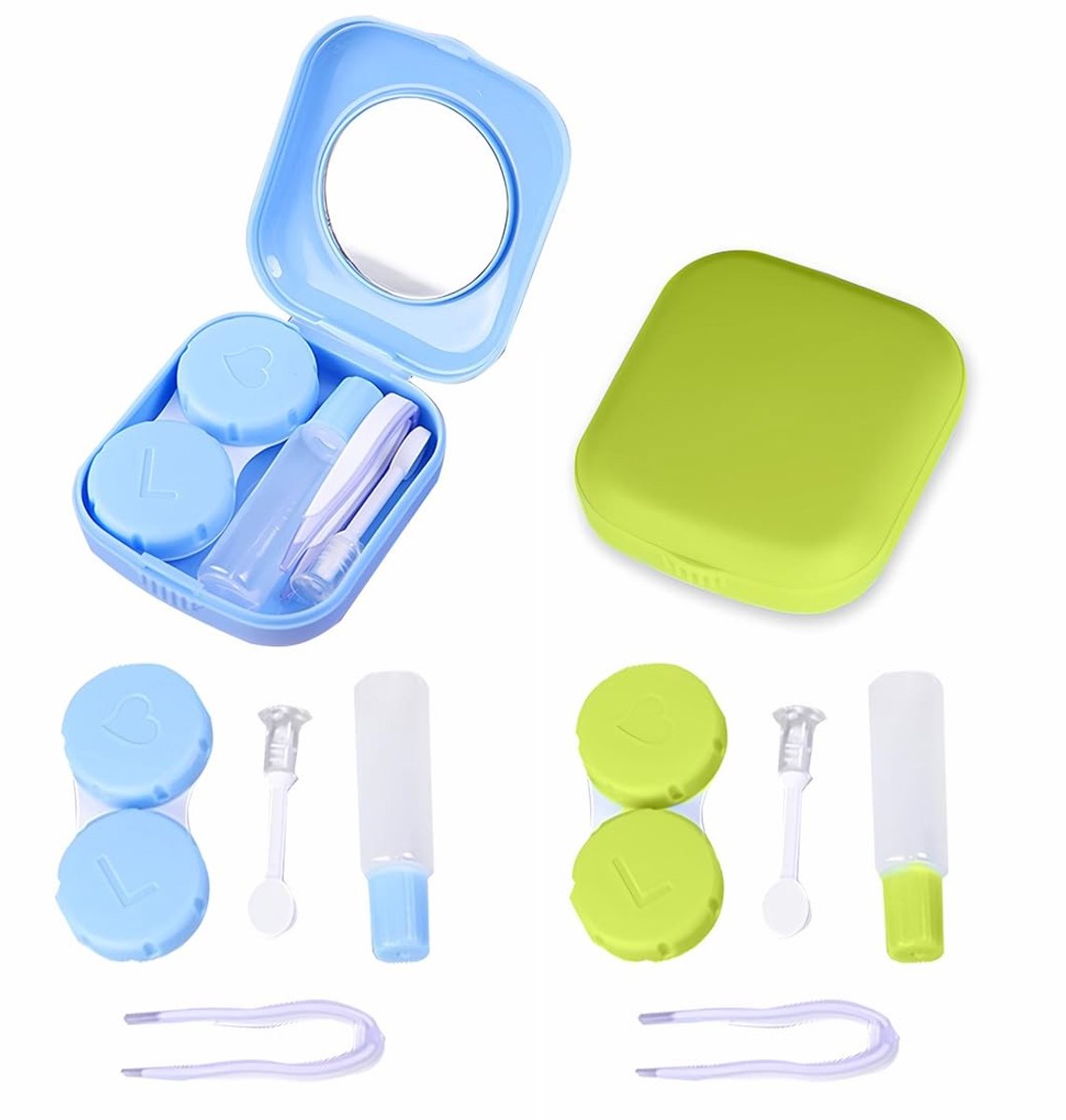 SolidKeus - Contactlenshouder met Spiegeltje en Pincet, 2 Kleuren