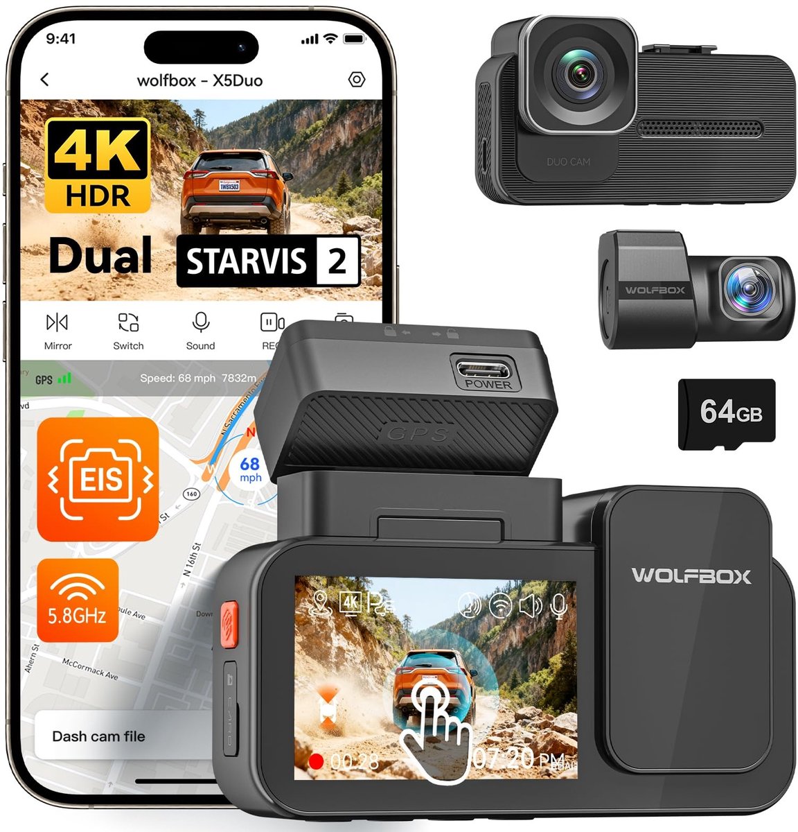 SolidKeus - Duo Dashcam met 4K + 2.5K en WiFi