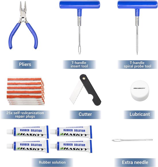 Bandenreparatieset - Pechset Vulkaniseerstrips - Noodreparatie Banden - 47-delig Professioneel - 27 x 19 x 6 cm - Grijs — afbeelding 4