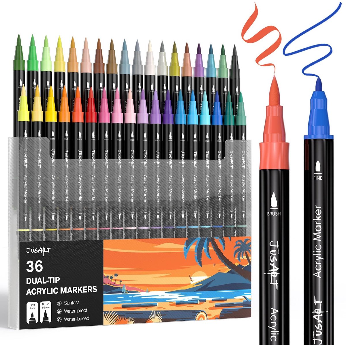 SolidKeus - 36 Kleurige Dubbelzijdige Verf Markers