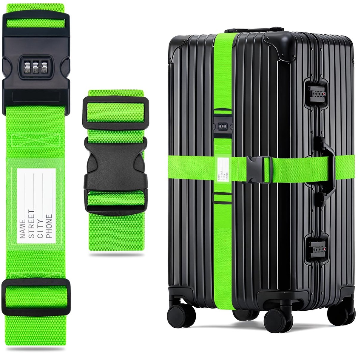 SolidKeus - Verstelbare Bagagestraps met Combinatieslot 2 Stuks Groen
