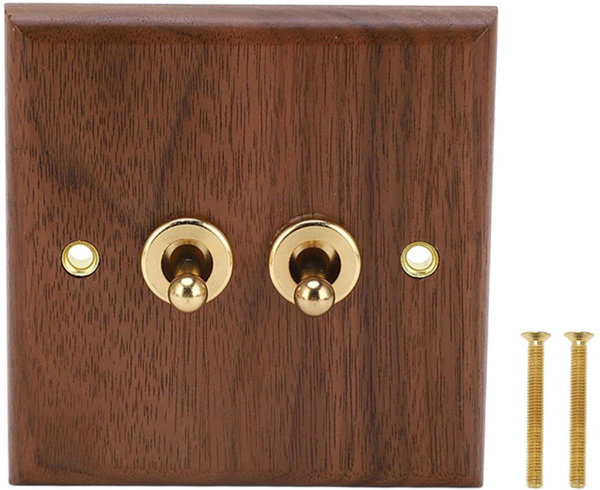 SolidKeus - Dubbele Tuimelschakelaar Retro met Walnoot Hout